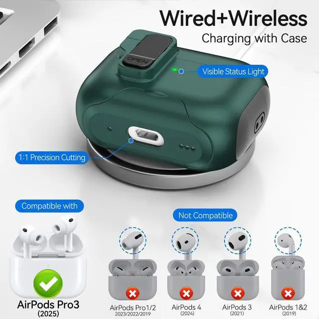 Alt view image 2 of 6 - for AirPods Pro 3 Case 2025, Secure Lock & Phone Stand Design Compatible with Airpods Pro 3rd Generation Case Cover with Cleaner/Lanyard for Men Women (Green, AirPods Pro 3 (2025))