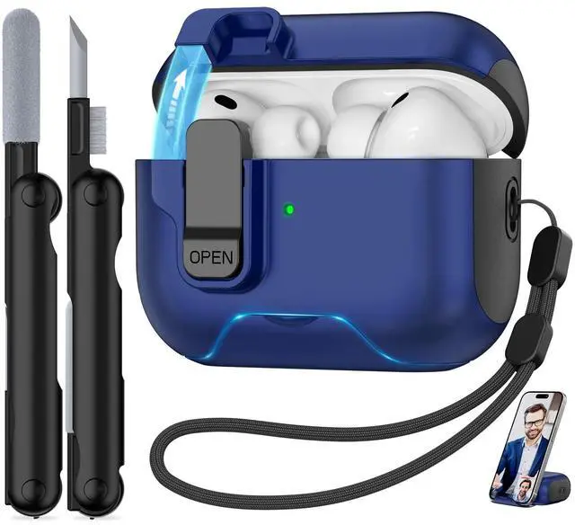 Main image of for AirPods Pro 3 Case 2025, Secure Lock & Phone Stand Design Compatible with Airpods Pro 3rd Generation Case Cover with Cleaner/Lanyard for Men Women (Blue, AirPods Pro 3 (2025))