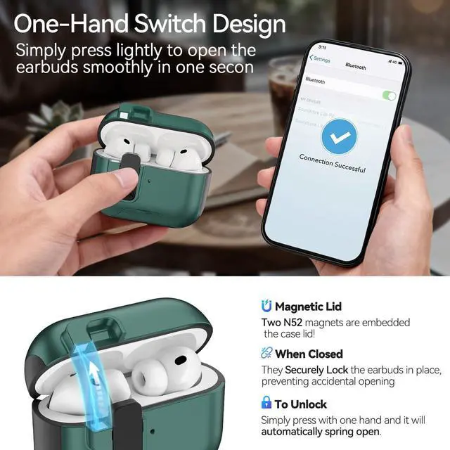 Alt view image 4 of 6 - for AirPods Pro 3 Case 2025, Secure Lock & Phone Stand Design Compatible with Airpods Pro 3rd Generation Case Cover with Cleaner/Lanyard for Men Women (Green, AirPods Pro 3 (2025))