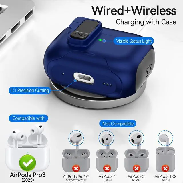 Alt view image 2 of 6 - for AirPods Pro 3 Case 2025, Secure Lock & Phone Stand Design Compatible with Airpods Pro 3rd Generation Case Cover with Cleaner/Lanyard for Men Women (Blue, AirPods Pro 3 (2025))