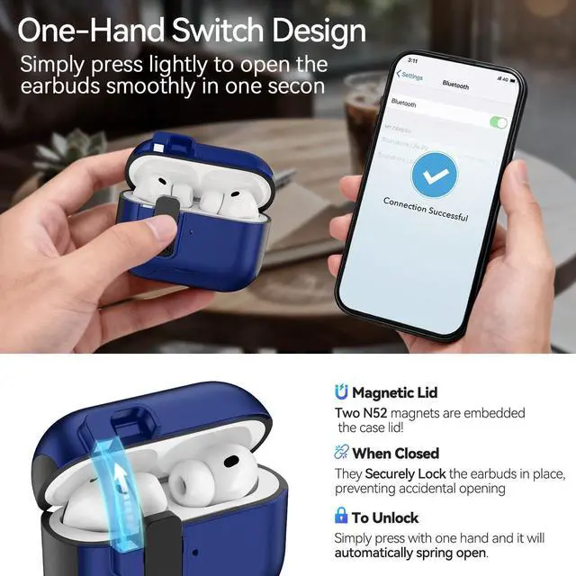 Alt view image 4 of 6 - for AirPods Pro 3 Case 2025, Secure Lock & Phone Stand Design Compatible with Airpods Pro 3rd Generation Case Cover with Cleaner/Lanyard for Men Women (Blue, AirPods Pro 3 (2025))