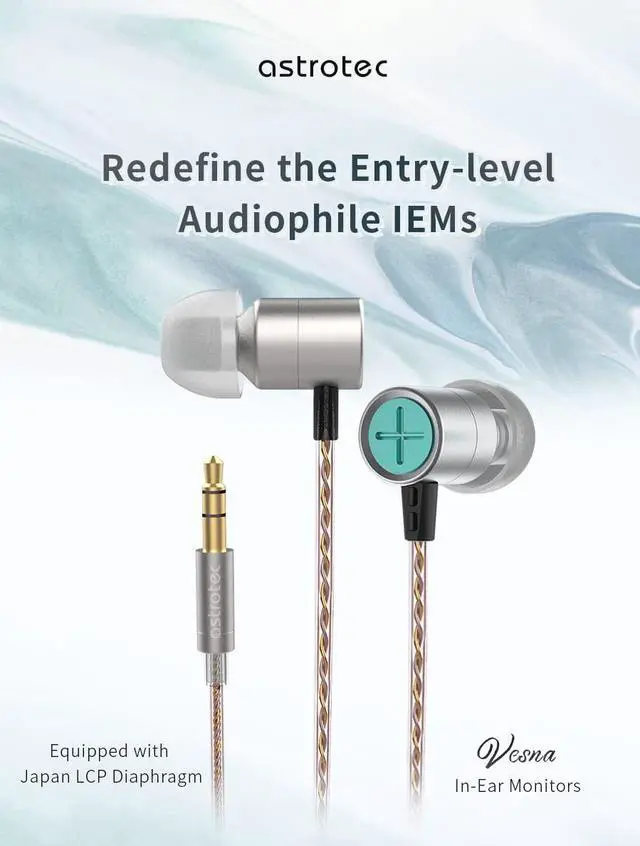 Alt view image 2 of 6 - Astrotec Vesna Wired Earbuds with Microphone Tiny Earbuds in Ear Monitor with LCP Diaphragm Portable Earphones Noise Cancelling Earbuds Neutral Balanced Sound for Sport (Silver with Mic)