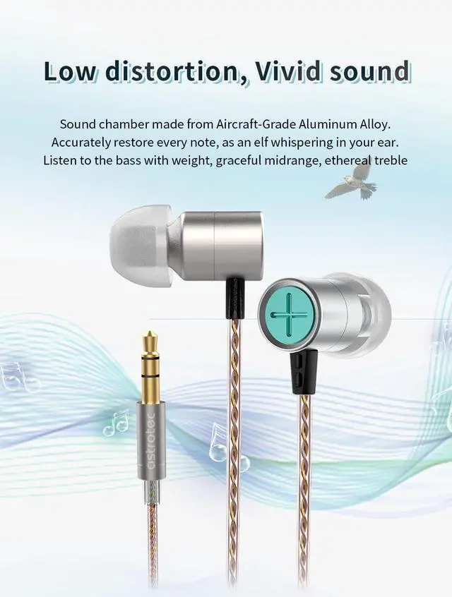 Alt view image 5 of 6 - Astrotec Vesna Wired Earbuds with Microphone Tiny Earbuds in Ear Monitor with LCP Diaphragm Portable Earphones Noise Cancelling Earbuds Neutral Balanced Sound for Sport (Silver with Mic)
