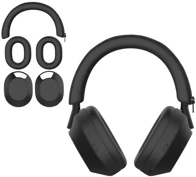 Main image of 3 Set Case Cover for Sony WH-1000XM5 Headphones, Embody EarPad Covers/Ear Cup Covers/Headband Cover, Sweat-Proof Soft Silicone Headphones Accessories (Black)