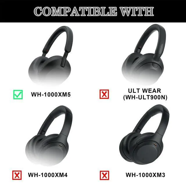 Alt view image 2 of 6 - 3 Set Case Cover for Sony WH-1000XM5 Headphones, Embody EarPad Covers/Ear Cup Covers/Headband Cover, Sweat-Proof Soft Silicone Headphones Accessories (Black)