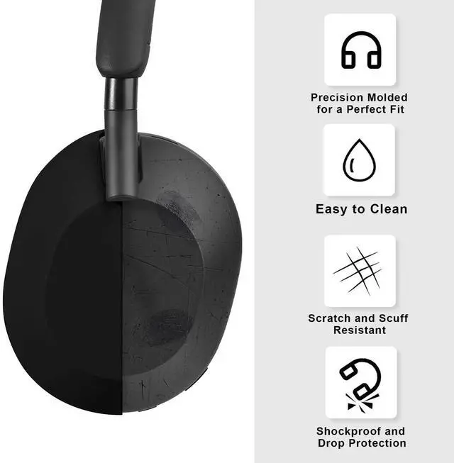 Alt view image 4 of 6 - 3 Set Case Cover for Sony WH-1000XM5 Headphones, Embody EarPad Covers/Ear Cup Covers/Headband Cover, Sweat-Proof Soft Silicone Headphones Accessories (Black)
