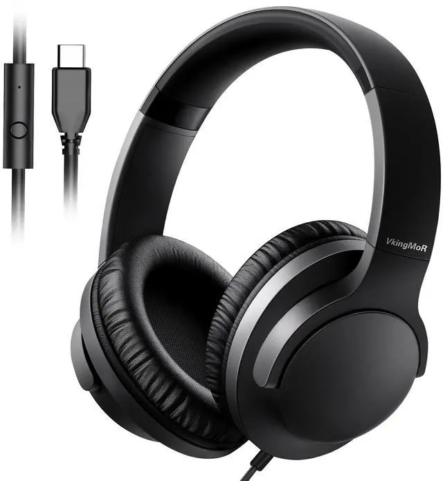 Main image of USB C Over Ear Headphones Wired with Microphone,Black | Type C Wired Headphones with In-line Control/Foldable&Lightweight/HD Stereo Sound for iPhone 15-17/Samsung/Laptop/Tablet