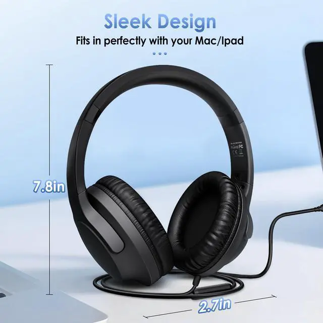 Alt view image 3 of 6 - USB C Over Ear Headphones Wired with Microphone,Black | Type C Wired Headphones with In-line Control/Foldable&Lightweight/HD Stereo Sound for iPhone 15-17/Samsung/Laptop/Tablet