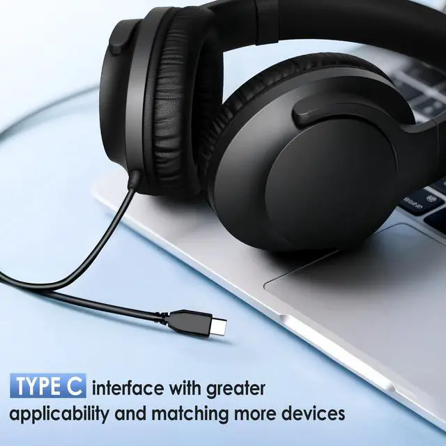 Alt view image 4 of 6 - USB C Over Ear Headphones Wired with Microphone,Black | Type C Wired Headphones with In-line Control/Foldable&Lightweight/HD Stereo Sound for iPhone 15-17/Samsung/Laptop/Tablet