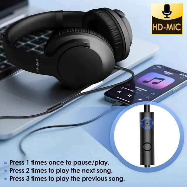 Alt view image 5 of 6 - USB C Over Ear Headphones Wired with Microphone,Black | Type C Wired Headphones with In-line Control/Foldable&Lightweight/HD Stereo Sound for iPhone 15-17/Samsung/Laptop/Tablet