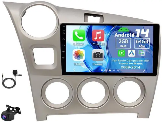 Main image of Android 14 Double Din Car Radio for Toyota for Matrix 2009-2014 | 2G+64G 9" Touch Screen Car Stereo with Wireless Carplay Android Auto GPS WiFi Mic Backup Camera