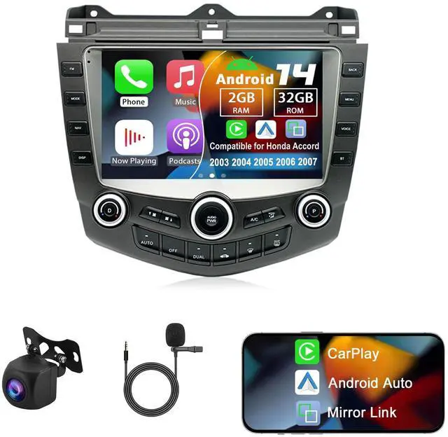 Main image of Android 14 Double Din Car Radio for Honda Accord 2003-2007 | 2G+32G 9" Touch Screen Car Stereo with Wireless Carplay Android Auto GPS WiFi Mic Backup Camera