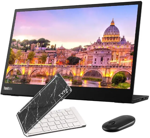 Main image of ThinkVision M14 14 Inch, 1920 x 1080y, IPS, 2 USB Type-C Portable Travel Monitor Bundle with Black Marble Bluetooth Folding Wireless Keyboard, and Black Pebble M355 Bluetooth Wireless Mouse