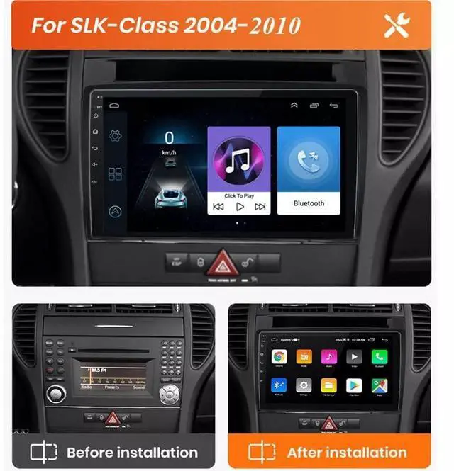 Alt view image 2 of 7 - Car Radio for Mercedes Benz R171 SLK280 SLK350 SLK55 2004-2010,9" Touchscreen Double Din Car Audio Receiver with Wireless Carplay/Android Auto Mirror Link GPS BT WiFi FM AHD Backup Camera-2G+32G