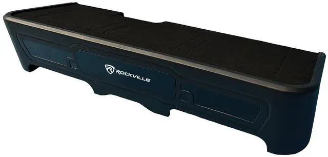 Alt view image 6 of 6 - REC151 Dual 10" Subwoofer Enclosure for 2019+ GMC/Chevy Crew Cab | Sealed Sub Box, Heavy Duty MDF, Poly-Fil Included, Nickel-Plated Terminals, 5" Mounting Depth, Vinyl Wrap, Black Carpet