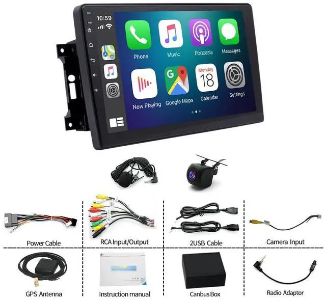 Alt view image 2 of 7 - Car Radio for Dodge Durango 2011-2013 with Wireless Carplay Android Auto | Double Din Head Unit, 10" Touchscreen Car Stereo w/GPS Bluetooth WiFi Navi Mirror Link FM RDS SWC Camera Mic, 2+32G