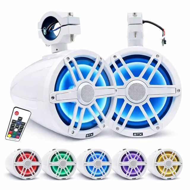 Main image of STX65MTW Marine Wakeboard Tower Speakers - 600W Max Power, RGB LED Lighting, Compact Design for Boats and UTVs