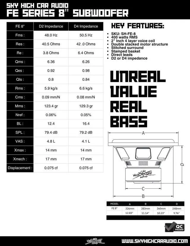 Alt view image 7 of 7 - FE Series 8" Subwoofer (D4 Ohm)