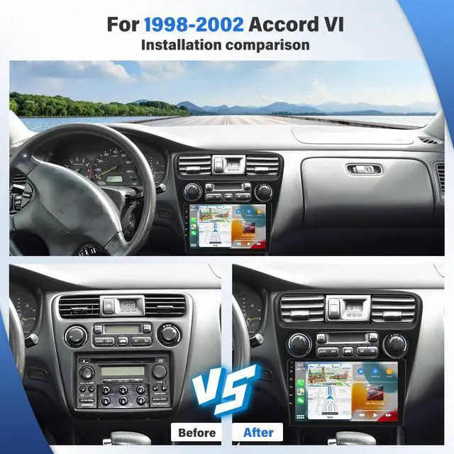 Alt view image 2 of 7 - 9" Android 14 Car Stereo Radio for Honda Accord 6th Gen 1998 1999 2001 2002 Head Unit with Wireless CarPlay/Android Auto for Accord Radio GPS Navigation Bluetooth WiFi AHD Backup Camera
