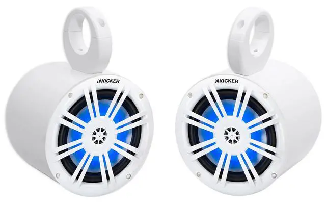 Main image of Bundle: (2) Kicker 51KM604WL KM60 6.5" 50w Marine Boat Speakers with Pair Rockville MAC65W 6.5" White Aluminum Wakeboard Tower Speaker Pod Enclosures (2 Items)