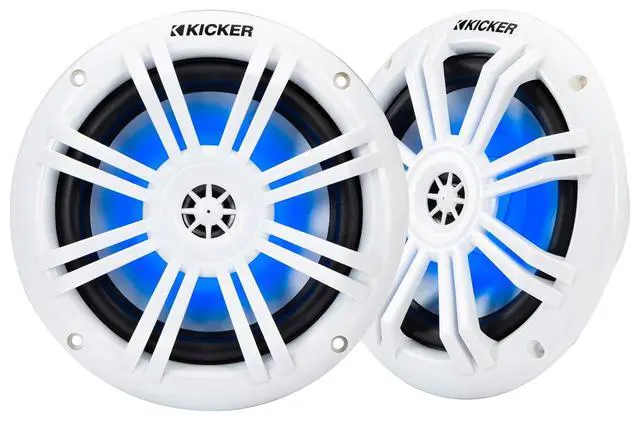 Alt view image 2 of 7 - Bundle: (2) Kicker 51KM604WL KM60 6.5" 50w Marine Boat Speakers with Pair Rockville MAC65W 6.5" White Aluminum Wakeboard Tower Speaker Pod Enclosures (2 Items)
