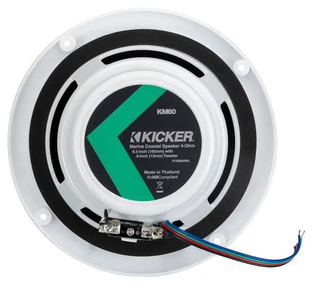 Alt view image 4 of 7 - Bundle: (2) Kicker 51KM604WL KM60 6.5" 50w Marine Boat Speakers with Pair Rockville MAC65W 6.5" White Aluminum Wakeboard Tower Speaker Pod Enclosures (2 Items)