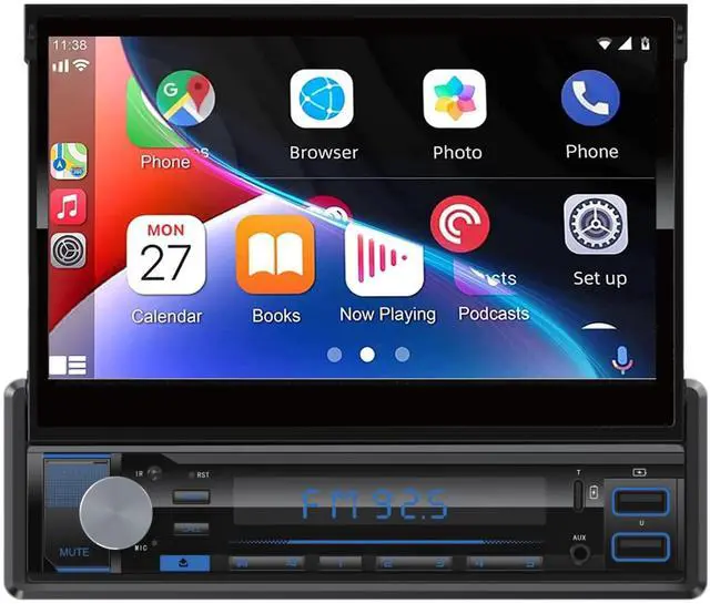 Main image of AT-S7920BT 7 Inch Flip Out Car Stereo with Wireless Apple CarPlay & Android Auto, 50W x 4 Single DIN Touchscreen Bluetooth Car Radio, Backup Camera Support, USB/SD, AM/FM, Hands-Free Calling