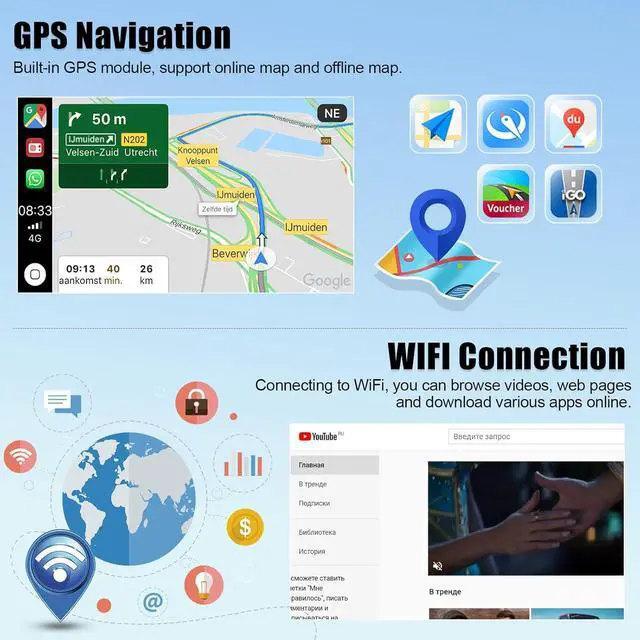 Alt view image 4 of 6 - 2+64G Double Din Car Stereo Radio for Ford Escape 2013-2016,9 inch Android 13 Touchscreen Car Radio with Wireless Carplay Android Auto GPS Navigator Bluetooth WiFi AHD Backup Camera FM/RDS SWC