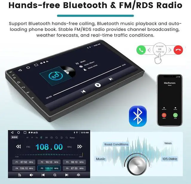 Alt view image 3 of 6 - 2+64G Double Din Car Stereo Radio for Ford Escape 2013-2016,9 inch Android 13 Touchscreen Car Radio with Wireless Carplay Android Auto GPS Navigator Bluetooth WiFi AHD Backup Camera FM/RDS SWC