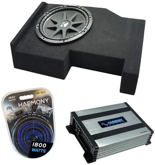 Main image of Kicker Comp C10 Sub Box HA-A400.1 Amp Fits 2014-2018 GMC Sierra Crew Cab | Single 10 inch subwoofer package, vehicle-specific enclosure design, matched with power included, simple audio system upgrade