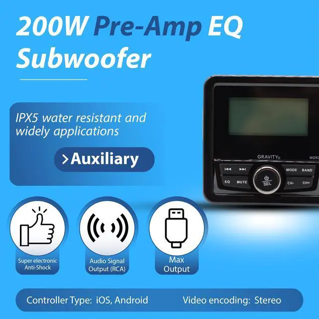 Alt view image 2 of 7 - MGR3 Marine Stereo Receiver with 200W, Multi-Mode Playback (USB, SD, AUX, FM), Remote Control, Works with Bluetooth, and Weatherproof Design for Cars, Boats, ATVs, Motorcycles, and RVs