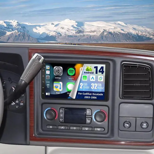 Main image of Android 14 Double Din Car Radio for Cadillac Escalade 2003-2006 | 2G+32G 7" Touch Screen Car Stereo with Wireless Carplay Android Auto GPS WiFi FM SWC RDS Mirrorlink Backup Camera