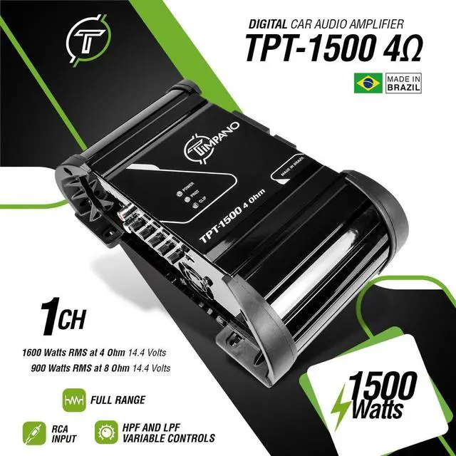 Alt view image 2 of 7 - 1 Channel TPT-1500 4 Ohm Compact Car Audio Amplifier - 1600 Watts at 4 - 12 Volts 1 Channel Full Range Small Sized Amp with Built-in Equalizer for Mids & Highs