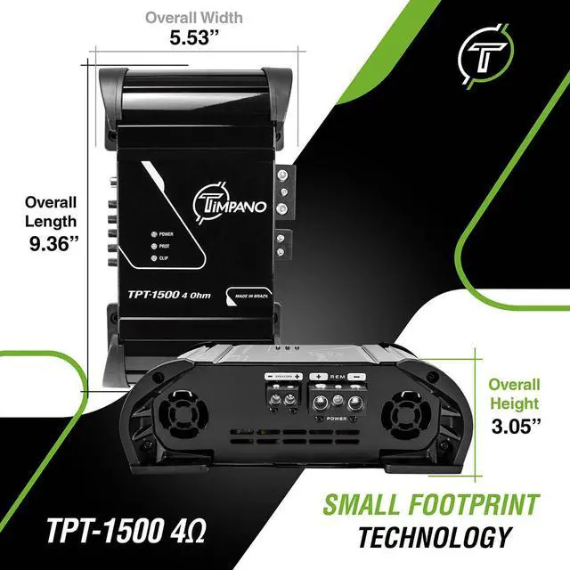 Alt view image 3 of 7 - 1 Channel TPT-1500 4 Ohm Compact Car Audio Amplifier - 1600 Watts at 4 - 12 Volts 1 Channel Full Range Small Sized Amp with Built-in Equalizer for Mids & Highs