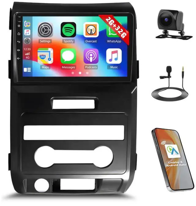 Main image of Stereo Radio for Ford F150 2009 2010 2011 2012 2013 2014-9 Touch Screen Upgrade for F-150 with Carplay Android Auto, Bluetooth, GPS, WiFi, FM, Split Screen, SWC, Mic, Backup Cam