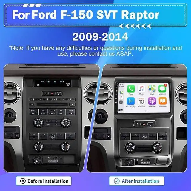 Alt view image 2 of 7 - Stereo Radio for Ford F150 2009 2010 2011 2012 2013 2014-9 Touch Screen Upgrade for F-150 with Carplay Android Auto, Bluetooth, GPS, WiFi, FM, Split Screen, SWC, Mic, Backup Cam