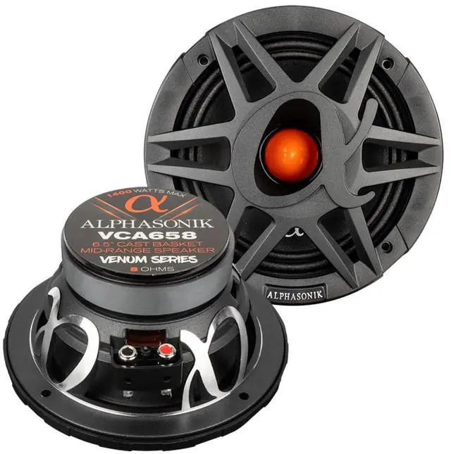 Main image of 1 Pair of VCA658 VENUM PRO Series 6.5" 1400 Watts Max 350 Watts RMS Mid-Range Car Audio Speaker 8-Ohm Proprietary Grille, Cast Basket, Cloth Surround, Non Pressed Paper Cone, Ferrite Magnet