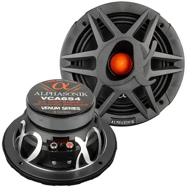 Main image of 1 Pair of VCA654 VENUM PRO Series 6.5" 1400 Watts Max 350 Watts RMS Mid-Range Car Audio Speaker 4-Ohm Proprietary Grille, Cast Basket, Cloth Surround, Non Pressed Paper Cone, Ferrite Magnet