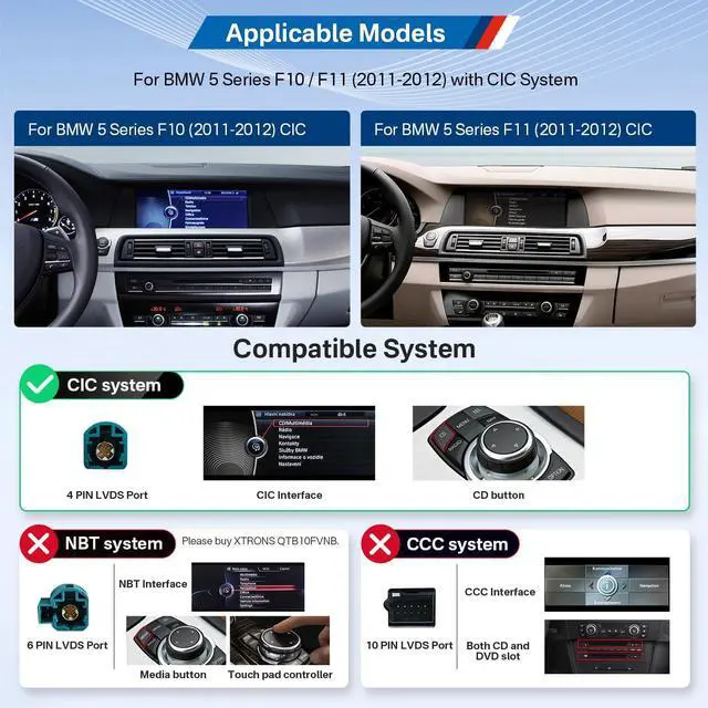 Alt view image 2 of 7 - 10.25 Inch Android Car Stereo for BMW 5 Series F10/F11 (2011-2012) CIC System, IPS Touch Screen GPS Navigation Support Wireless CarPlay Android Auto (2+64GB)