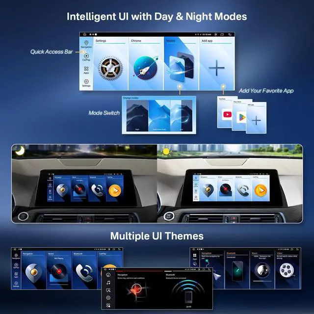 Alt view image 6 of 7 - 10.25 Inch Android Car Stereo for BMW 5 Series F10/F11 (2011-2012) CIC System, IPS Touch Screen GPS Navigation Support Wireless CarPlay Android Auto (2+64GB)