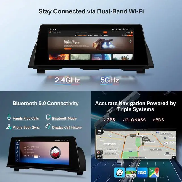 Alt view image 7 of 7 - 10.25 Inch Android Car Stereo for BMW 5 Series F10/F11 (2011-2012) CIC System, IPS Touch Screen GPS Navigation Support Wireless CarPlay Android Auto (2+64GB)
