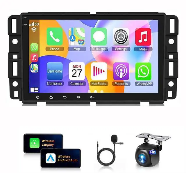 Main image of 8'' Car Stereo for 2007-2012 Chevrolet Chevy Silverado Impala GMC Sierra Acadia Enclave Yukon 2007-2012 w/Wireless Carplay & Android Auto GPS BT AHD Mirror Link SWC Mic, 2+32G