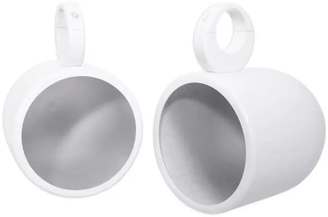 Main image of MAC90W 8 in Aluminum Wakeboard Tower Speaker Pod Enclosures, Marine Grade, White Finish, Corrosion-Resistant Clamps, for Boat Audio Systems, 2-Piece