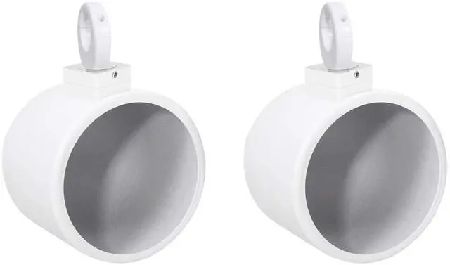 Main image of MAC90W White 8" Wakeboard Tower Speaker Pod Pair with Clamps | White 6061 Aluminum Enclosures, 2 MAC360W 360° Swivel Clamps, Stainless Quick-Release Hardware, 4-Items