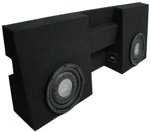 Main image of Loaded Subwoofer Enclosure Dual 10" F104 Fits 05-15 Toyota Tacoma Harmony | 2 drivers included, double cab truck bass package, direct-fit sub box design, simple installation, 10 inch size