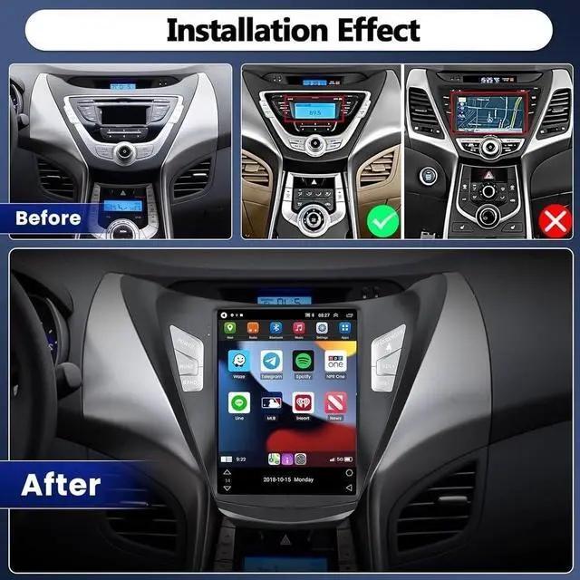 Alt view image 2 of 7 - 9.7inch Car Stereo Radiofor Hyundai Elantra 2011 2012 2013, Android 14 Car Radio Audio Receiver with Carplay Android Auto GPS Navigation Bluetooth SWC AHD Reverse Camera 4+64G