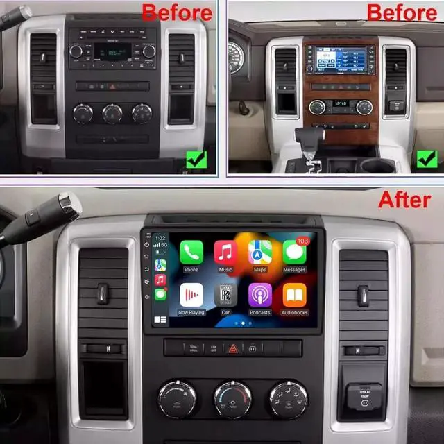 Alt view image 2 of 7 - Double Din Car Stereo Radio for Dodge Ram 1500 2500 3500 1994 1995 1996 1997 1998 1999 2000 2001 2002 Stereo, 9 inch Head Unit Wireless Carplay Android Auto WiFi GPS -2+32G