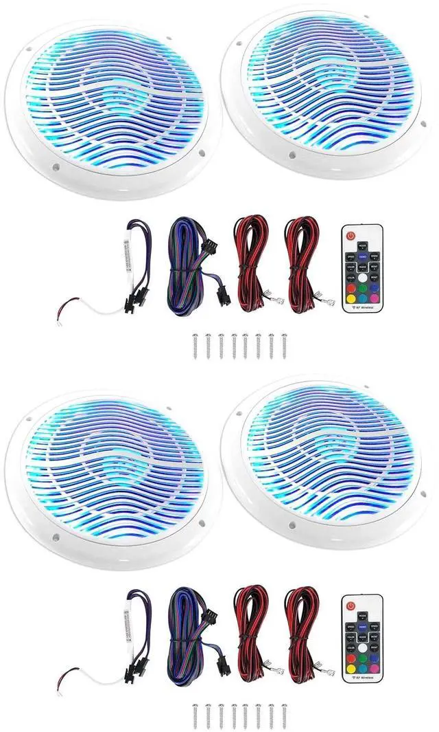 Main image of RMC80LW 8" 2-Way Marine Speakers, CEA Compliant, 4 Ohm, 4-Pack | 800W Peak/200W RMS, Multi Color LED with Remote, Waterproof, Includes Wire, UV Resistant, Rubber Surround, for Boat, White