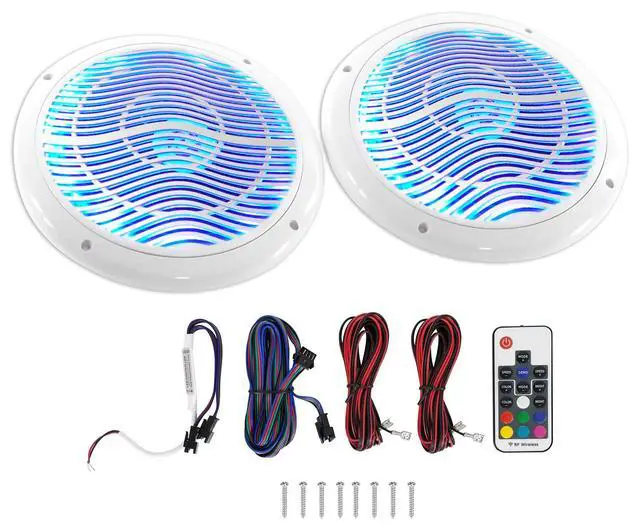 Alt view image 2 of 7 - RMC80LW 8" 2-Way Marine Speakers, CEA Compliant, 4 Ohm, 4-Pack | 800W Peak/200W RMS, Multi Color LED with Remote, Waterproof, Includes Wire, UV Resistant, Rubber Surround, for Boat, White