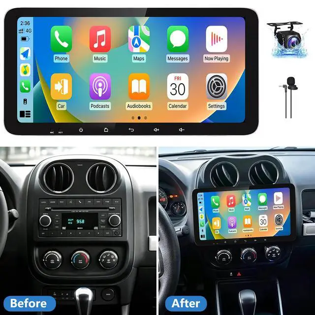 Alt view image 2 of 7 - Android 15 Car Stereo Radio for Jeep Patriot 2009-2017 W/Wireless CarPlay | 10.33" Touch Carplay Screen for Android Auto, Bluetooth/WiFi/GPS/FM/SWC/Backup Camera/Mic 4+64G